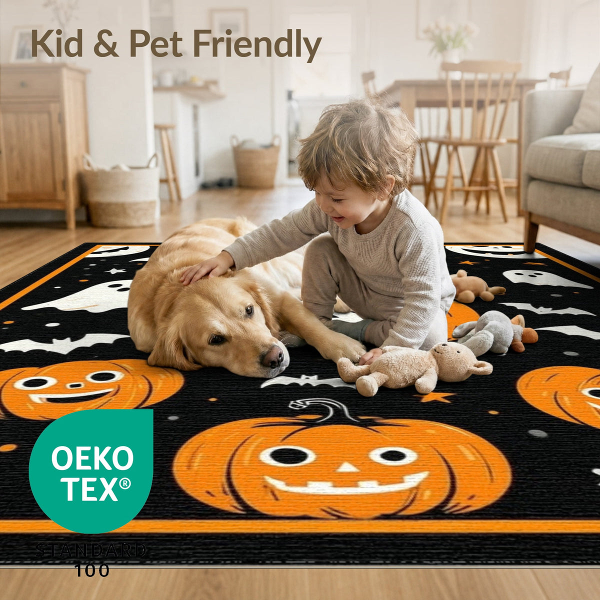 ODIKA Halloween Ghost Pumpkin Bat Skull Welcome Doormat Fiber Door for Dorm Room, Small Living Apartment, Stain Resistant Low Profile