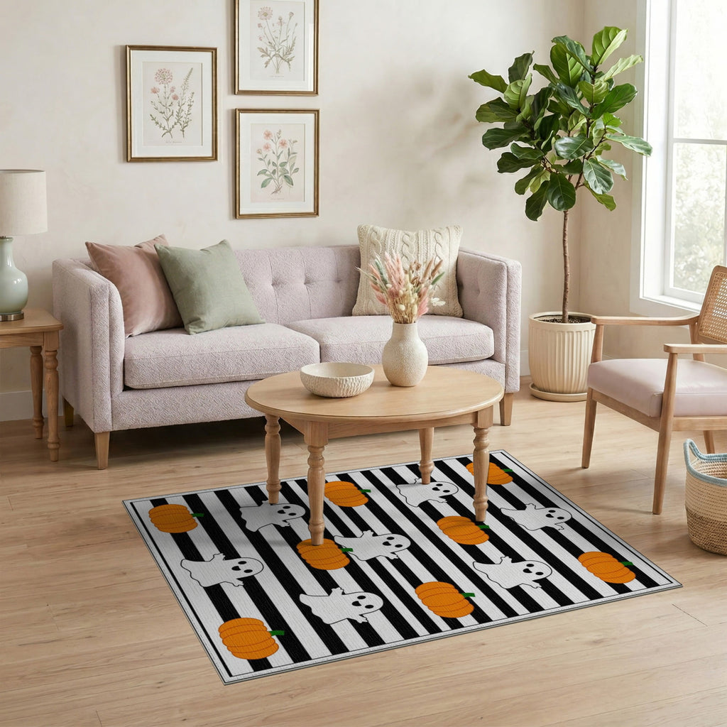 ODIKA Halloween Spooky Harvest Striped Welcome Ghosts Fallc Door Doormat Stain Resistant Low Profile for Dorm Room, Small Living Apartment