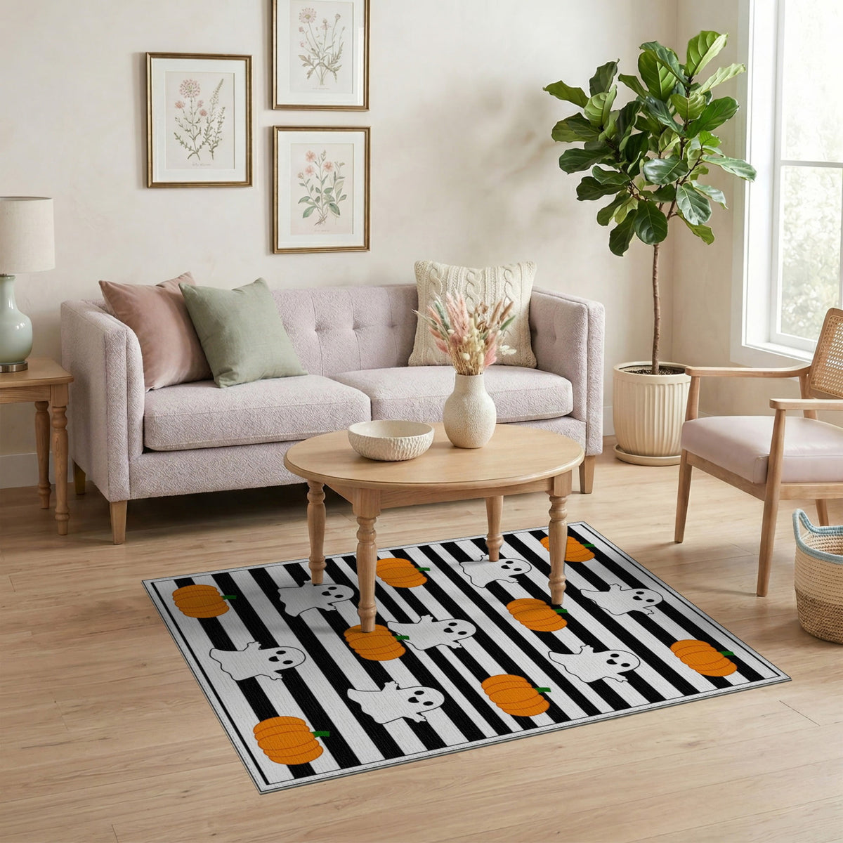 ODIKA Halloween Spooky Harvest Striped Welcome Ghosts Fallc Door Doormat Stain Resistant Low Profile for Dorm Room, Small Living Apartment