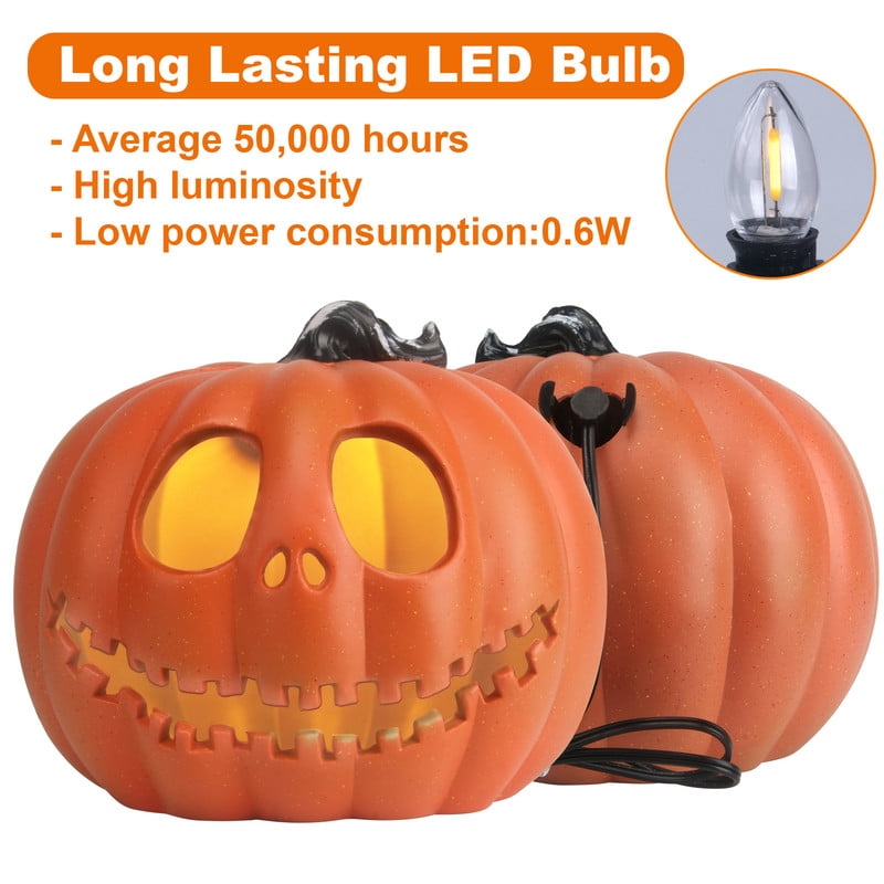 Active Mind Ltd Halloween Pumpkin Decorations 2-Pack 10" LED Light-Up Set, Waterproof Jack-O'-Lantern Ornaments for Indoor Outdoor Porch Yard Party