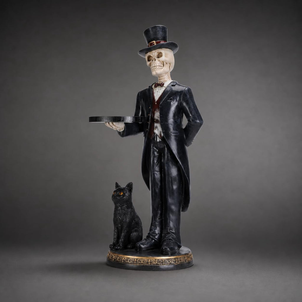 Halloween Ghost Statue with LED Glowing Eyes, Resin Ghost Figurine Tabletop Decor for Indoor Home, Mantel, Shelf, Entryway and Halloween Party Display
